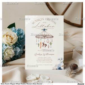 Boho Rustic Wagon Wheel Mobile Western Baby Shower Invitation