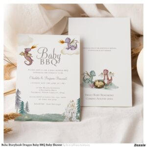 Boho Storybook Dragon Baby BBQ Baby Shower Invitation