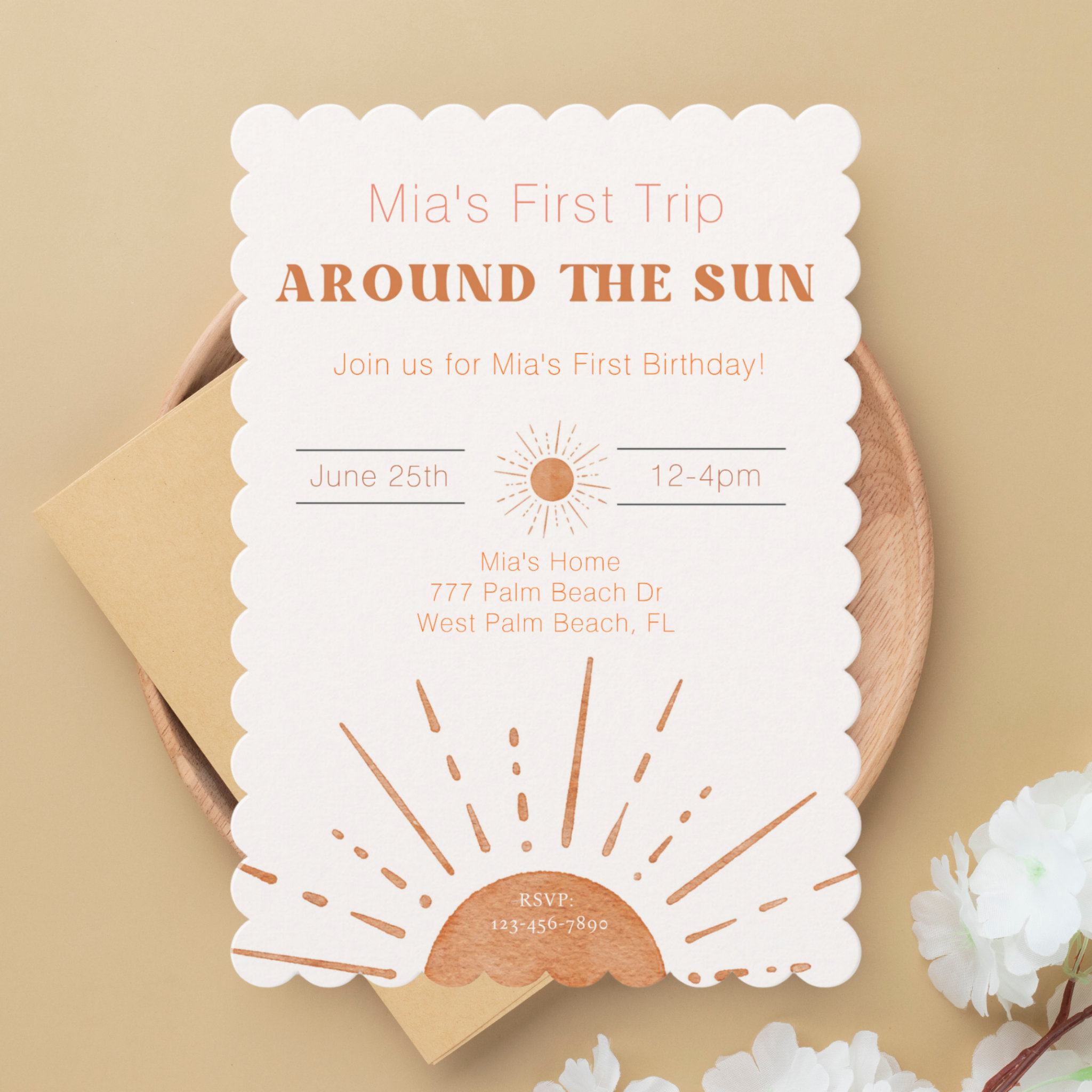 Boho Terracotta Orange First Trip Around The Sun Invitation