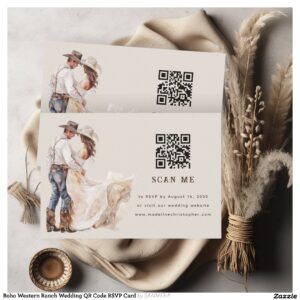 Boho Western Ranch Wedding QR Code RSVP Card
