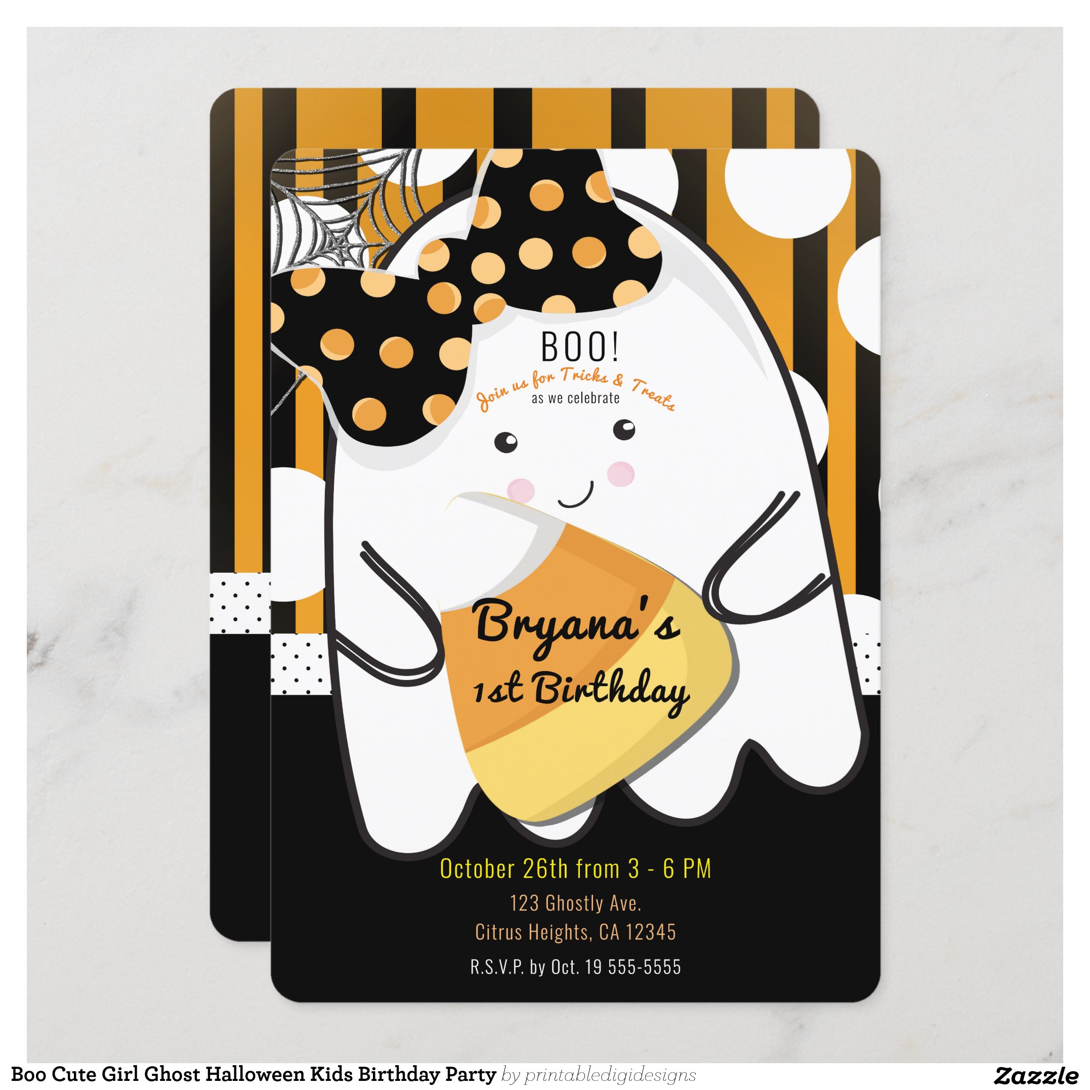 Boo Cute Girl Ghost Halloween Kids Birthday Party Invitation