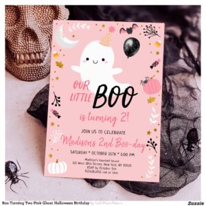 Boo Turning Two Pink Ghost Halloween Birthday Invitation
