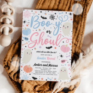 Boo-y or Ghoul Halloween Ghost Gender Reveal Party Invitation