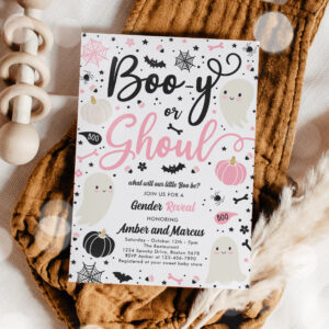 Boo-y or Ghoul Halloween Ghost Gender Reveal Party Invitation