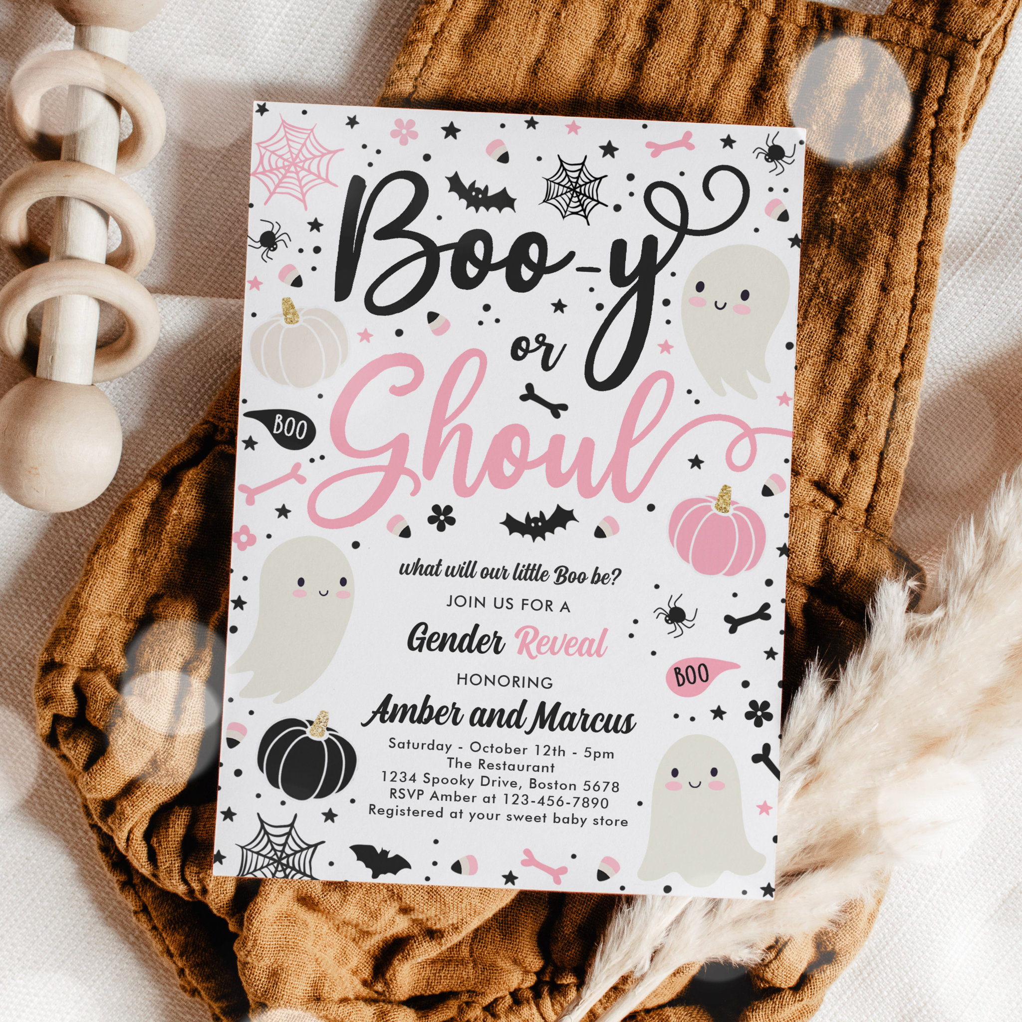 Boo-y or Ghoul Halloween Ghost Gender Reveal Party Invitation