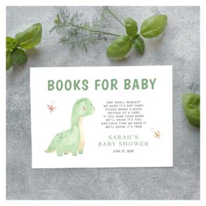 Books for Baby Green Watercolor Dinosaur Shower Enclosure Card