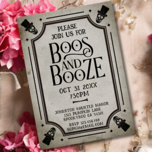 Boos and Booze Adult Halloween Party Vintage Skull Invitation