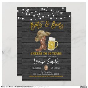 Boots and Beers Adult Birthday Invitation