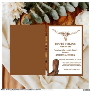 Boots & Bling Boho Western Cowboy Bridal shower Invitation