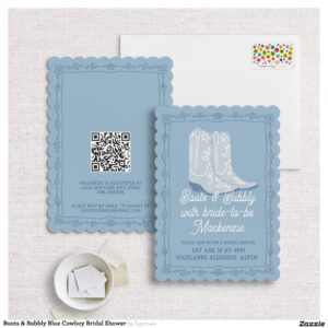 Boots & Bubbly Blue Cowboy Bridal Shower Invitation