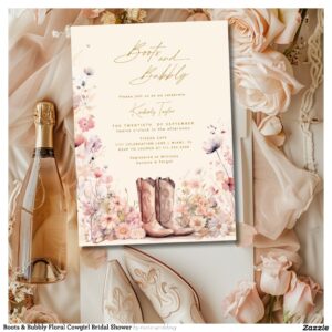 Boots & Bubbly Floral Cowgirl Bridal Shower Invitation