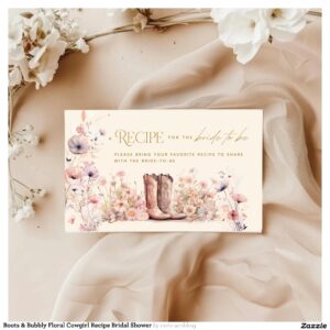 Boots & Bubbly Floral Cowgirl Recipe Bridal Shower Enclosure Card