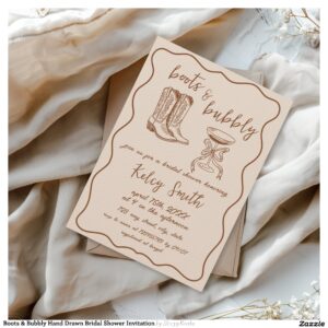 Boots & Bubbly Hand Drawn Bridal Shower Invitation