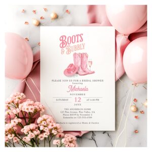Boots & Bubbly Pink Western Cowgirl Bridal Shower Invitation