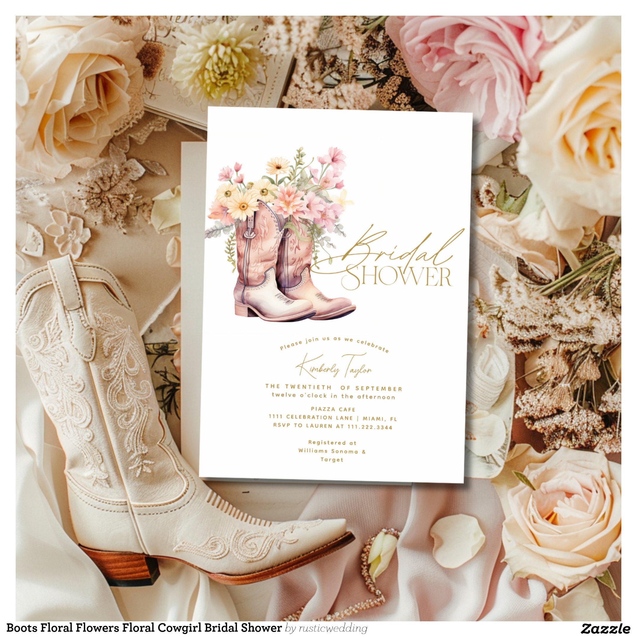 Boots Floral Flowers Floral Cowgirl Bridal Shower Invitation