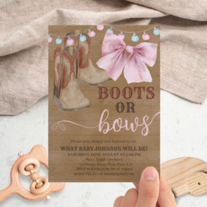 Boots or bows gender reveal invitation. invitati invitation