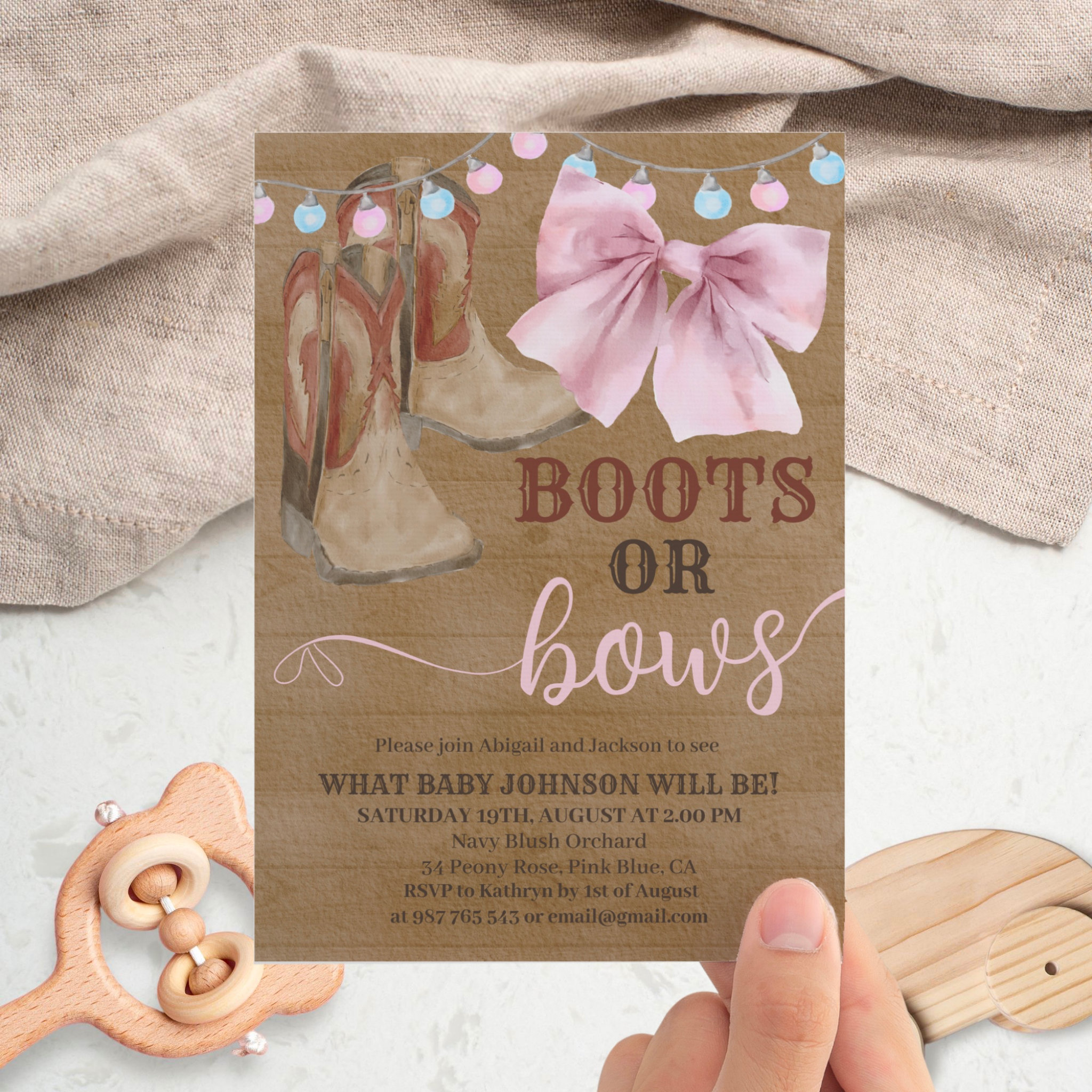 Boots or bows gender reveal invitation. invitati invitation