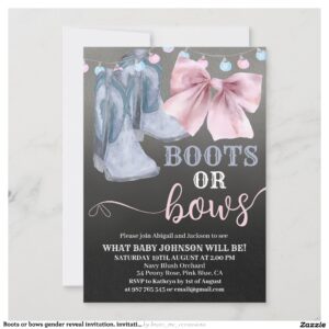 Boots or bows gender reveal invitation. invitation