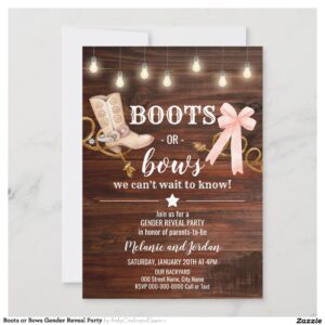 Boots or Bows Gender Reveal Party Invitation