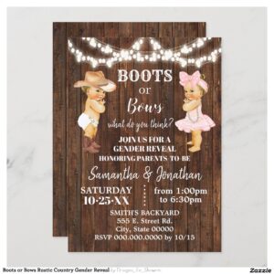 Boots or Bows Rustic Country Gender Reveal Invitation