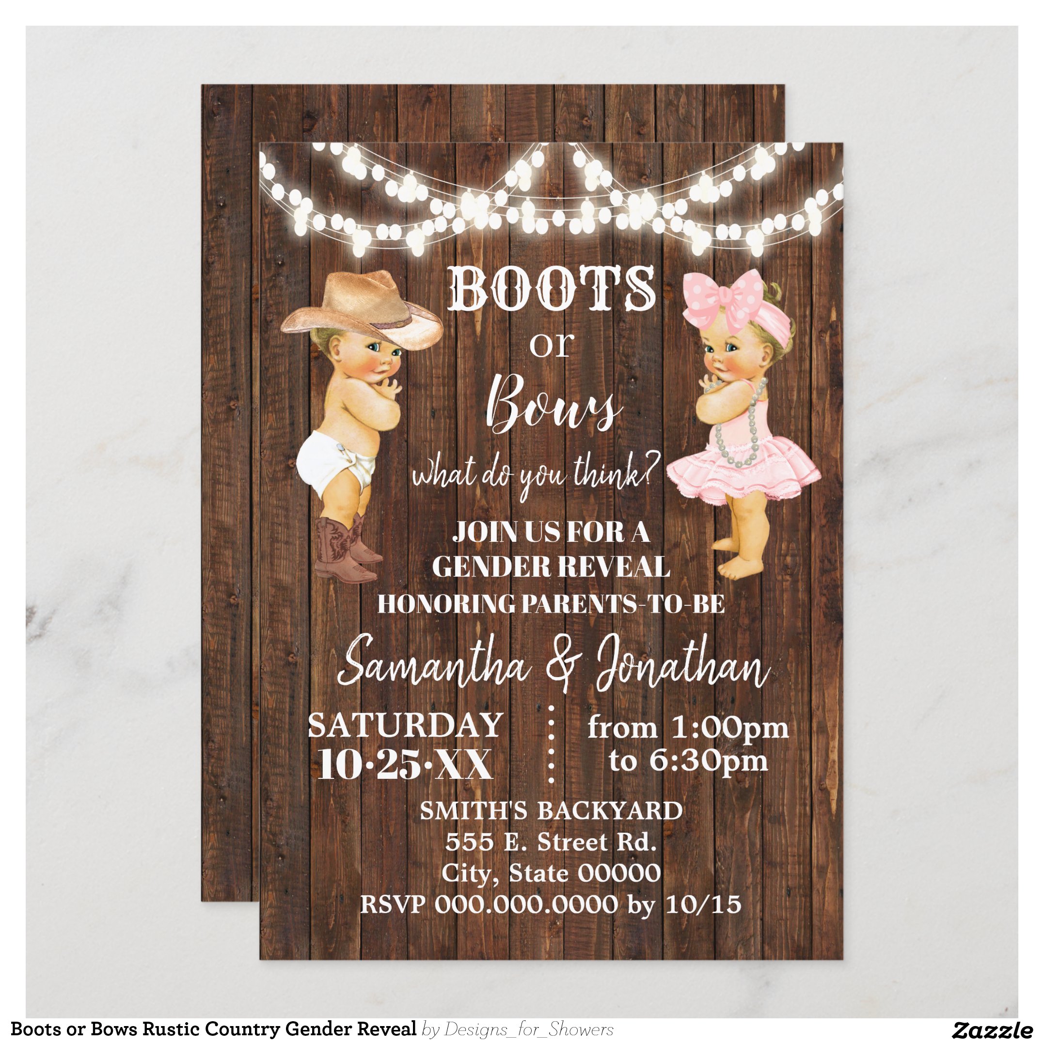 Boots or Bows Rustic Country Gender Reveal Invitation