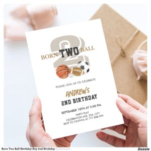 Born Two Ball Birthday Boy 2nd Birthday Invitation