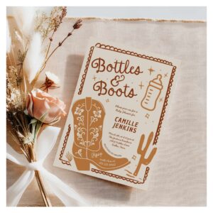 Bottles and Boots Hand Drawn Baby Shower Invitation