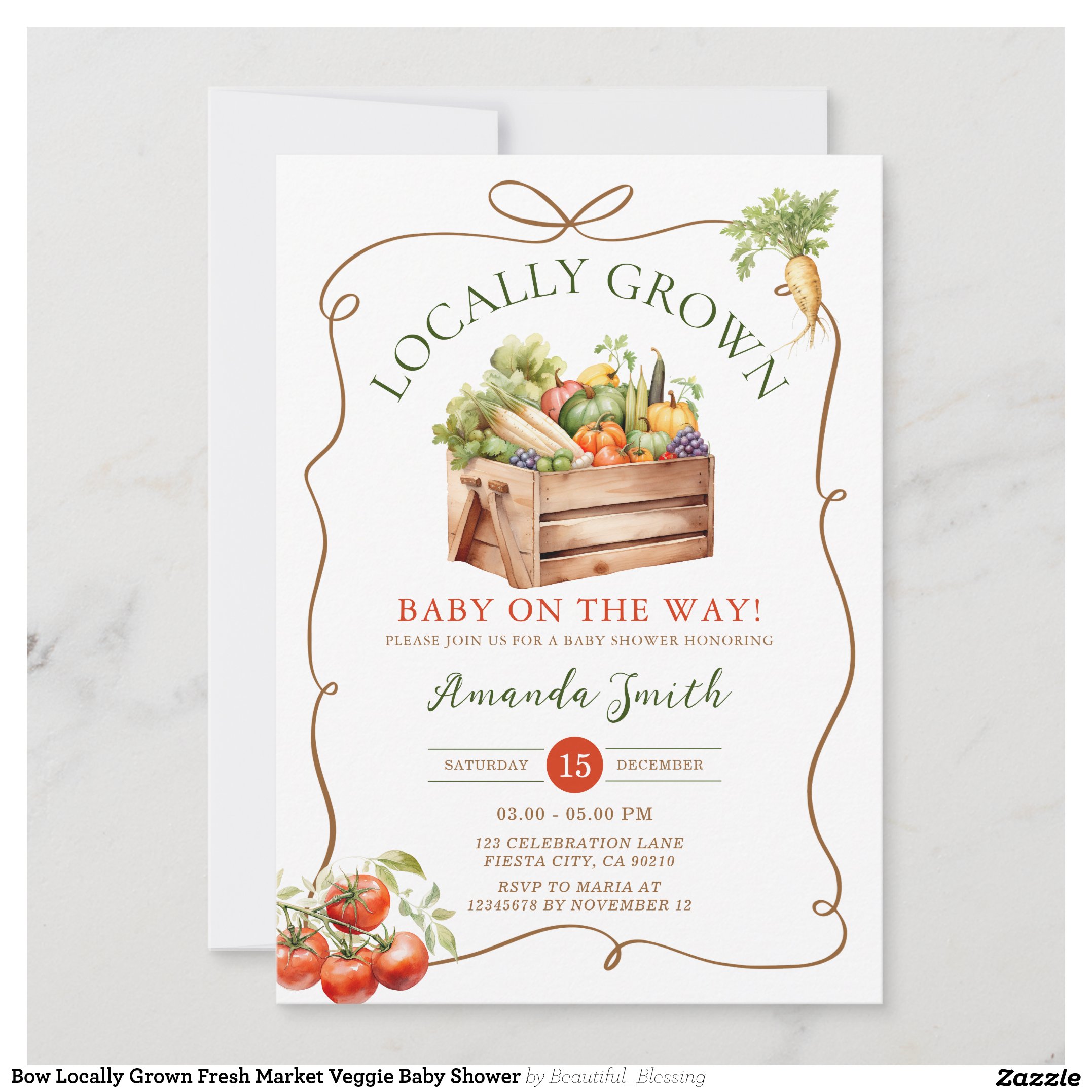 Bow Locally Grown Fresh Market Veggie Baby Shower Invitation