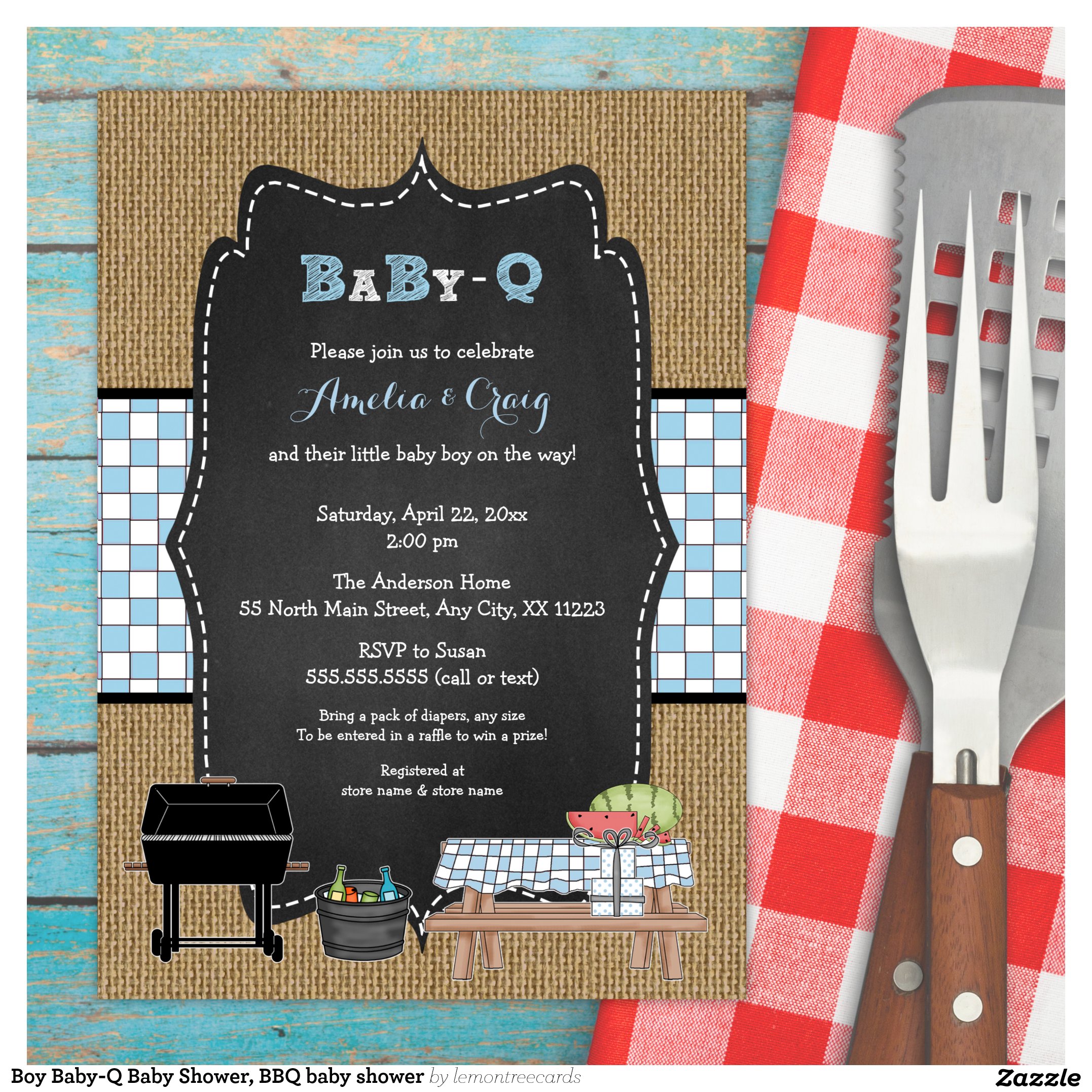 Boy Baby-Q Baby Shower, BBQ baby shower Invitation