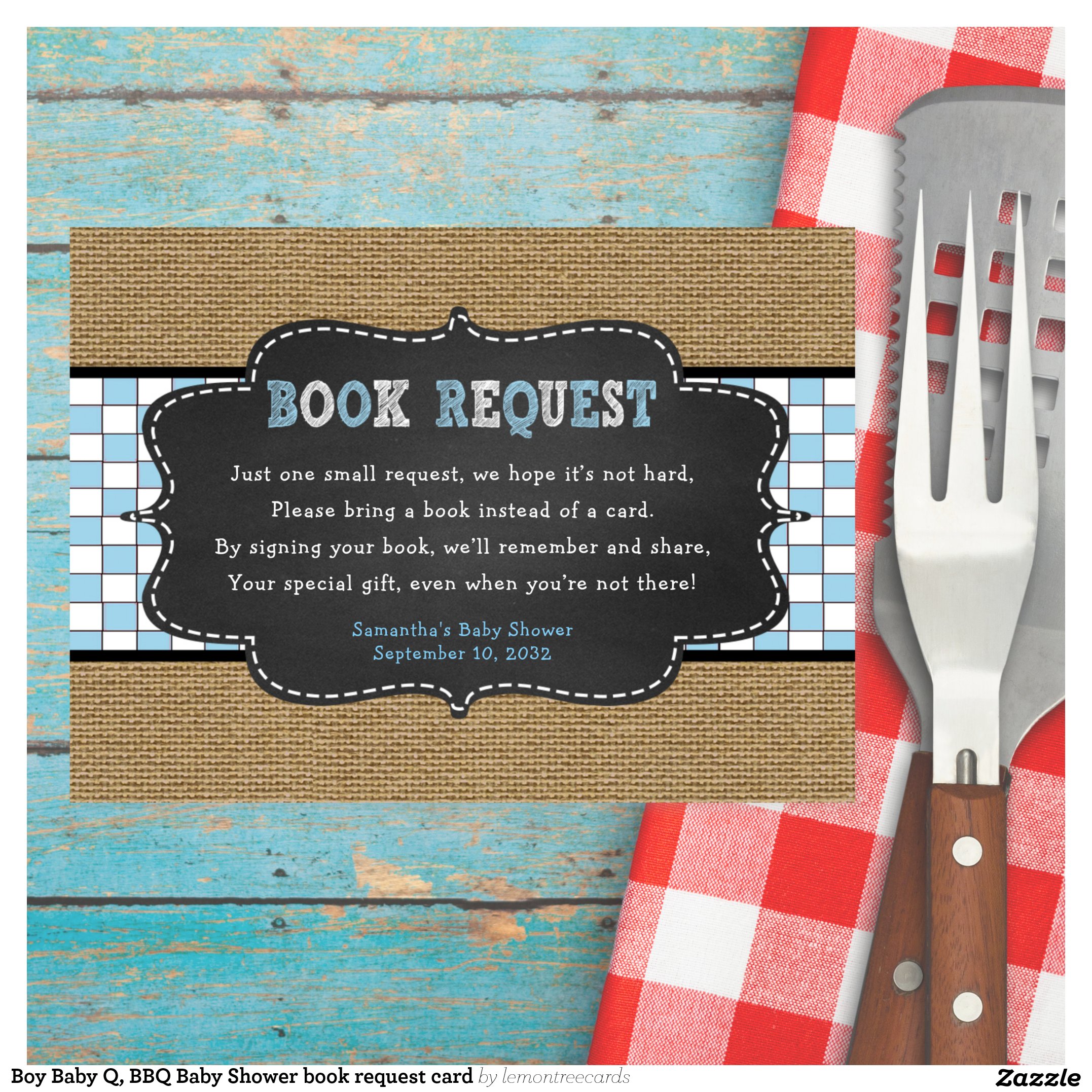 Boy Baby Q, BBQ Baby Shower book request card