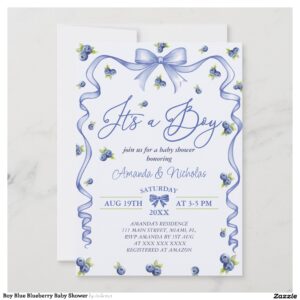 Boy Blue Blueberry Baby Shower Invitation