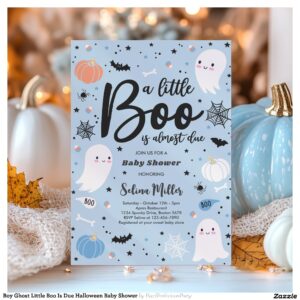 Boy Ghost Little Boo Is Due Halloween Baby Shower Invitation