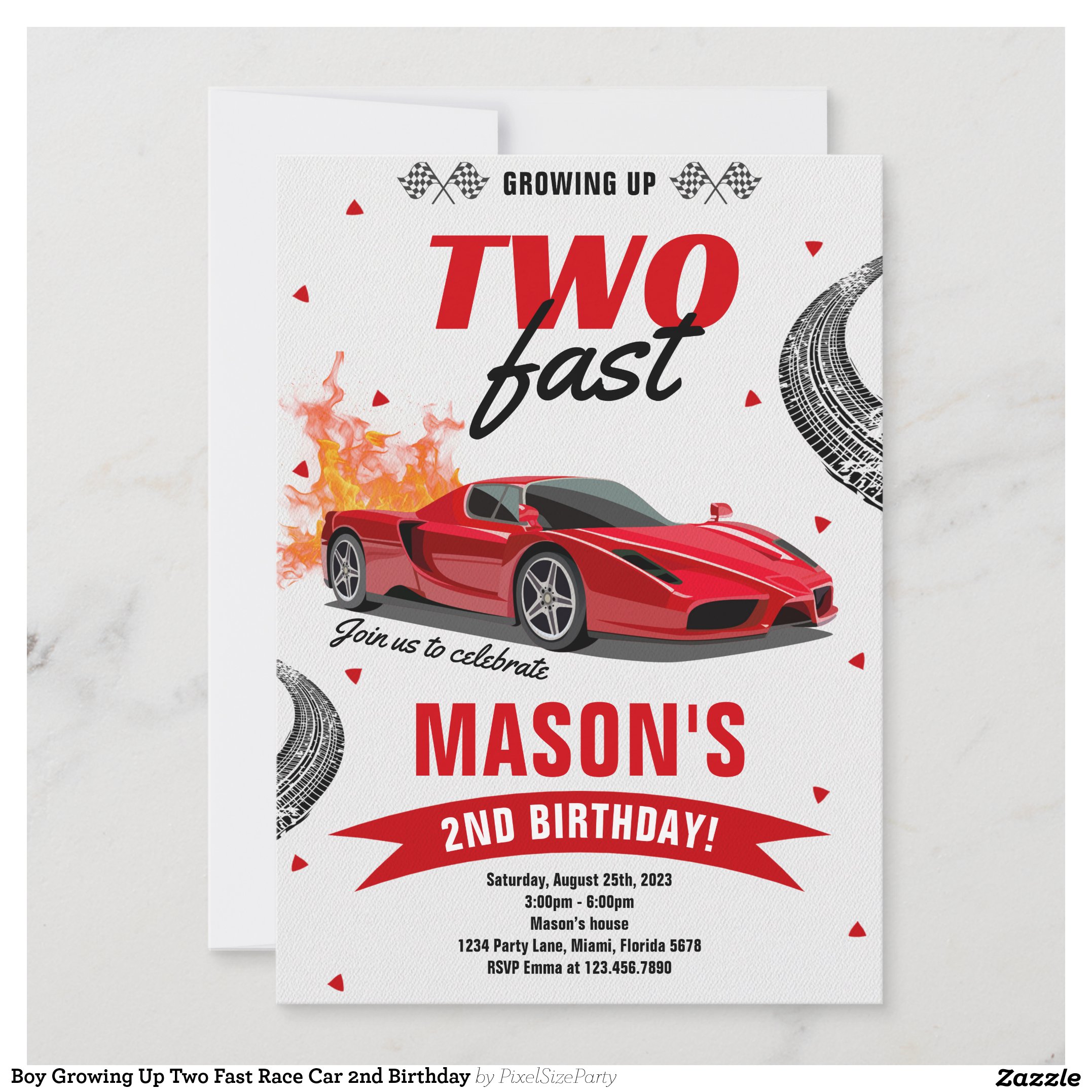 Boy Growing Up Two Fast Race Car 2nd Birthday Invitation