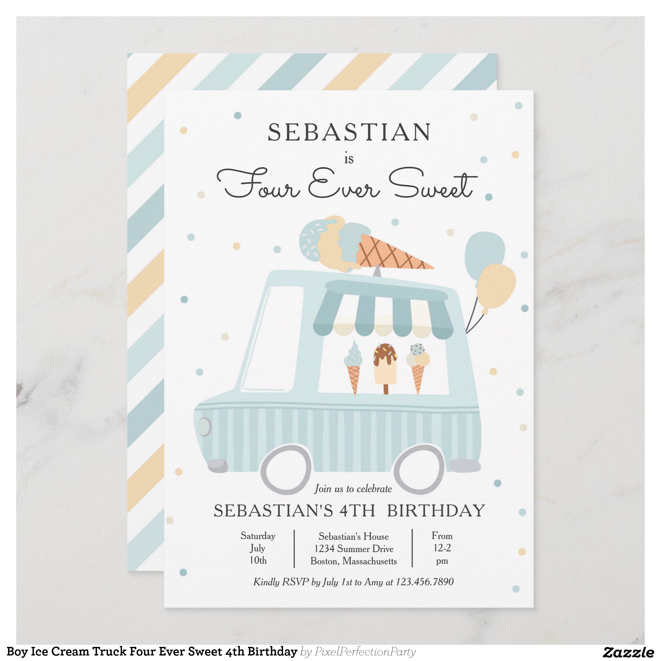 Boy Ice Cream Truck Four Ever Sweet 4th Birthday Invitation