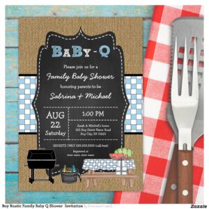 Boy Rustic Family Baby Q Shower Invitation