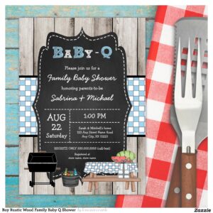 Boy Rustic Wood Family Baby Q Shower Invitation