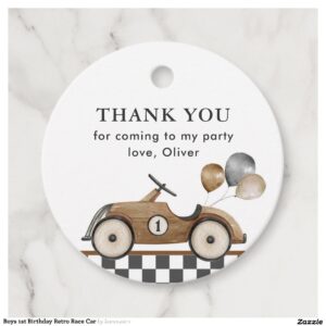 Boys 1st Birthday Retro Race Car Favor Tags