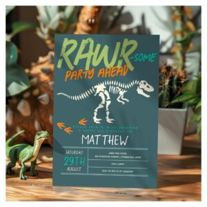 Boys Cute Dinosaur Dig Fossil Kids 6th Birthday Invitation