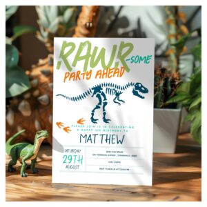 Boys Cute Modern Dinosaur Fossil Kids 5th Birthday Invitation