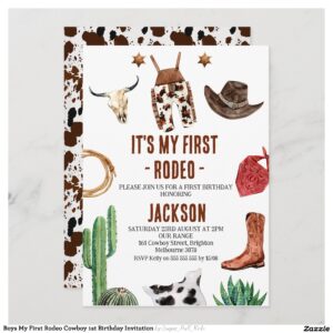 Boys My First Rodeo Cowboy 1st Birthday Invitation
