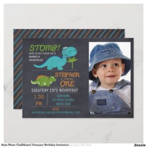 Boys Photo Chalkboard Dinosaur Birthday Invitation