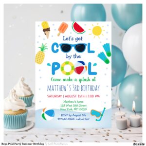 Boys Pool Party Summer Birthday Invitation