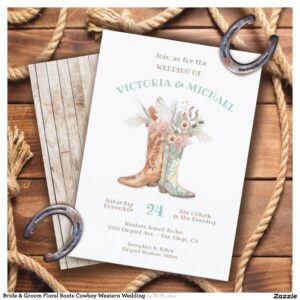 Bride & Groom Floral Boots Cowboy Western Wedding Invitation