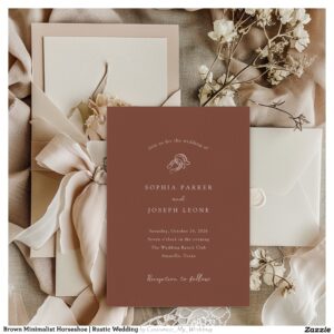 Brown Minimalist Horseshoe Rustic Wedding Invitation