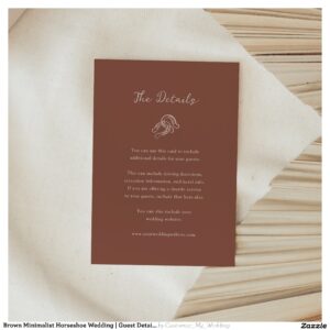 Brown Minimalist Horseshoe Wedding Guest Details Enclosure Card