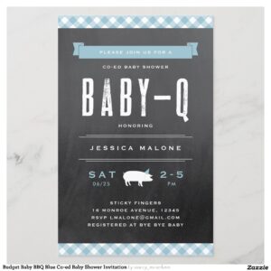 Budget Baby BBQ Blue Co-ed Baby Shower Invitation
