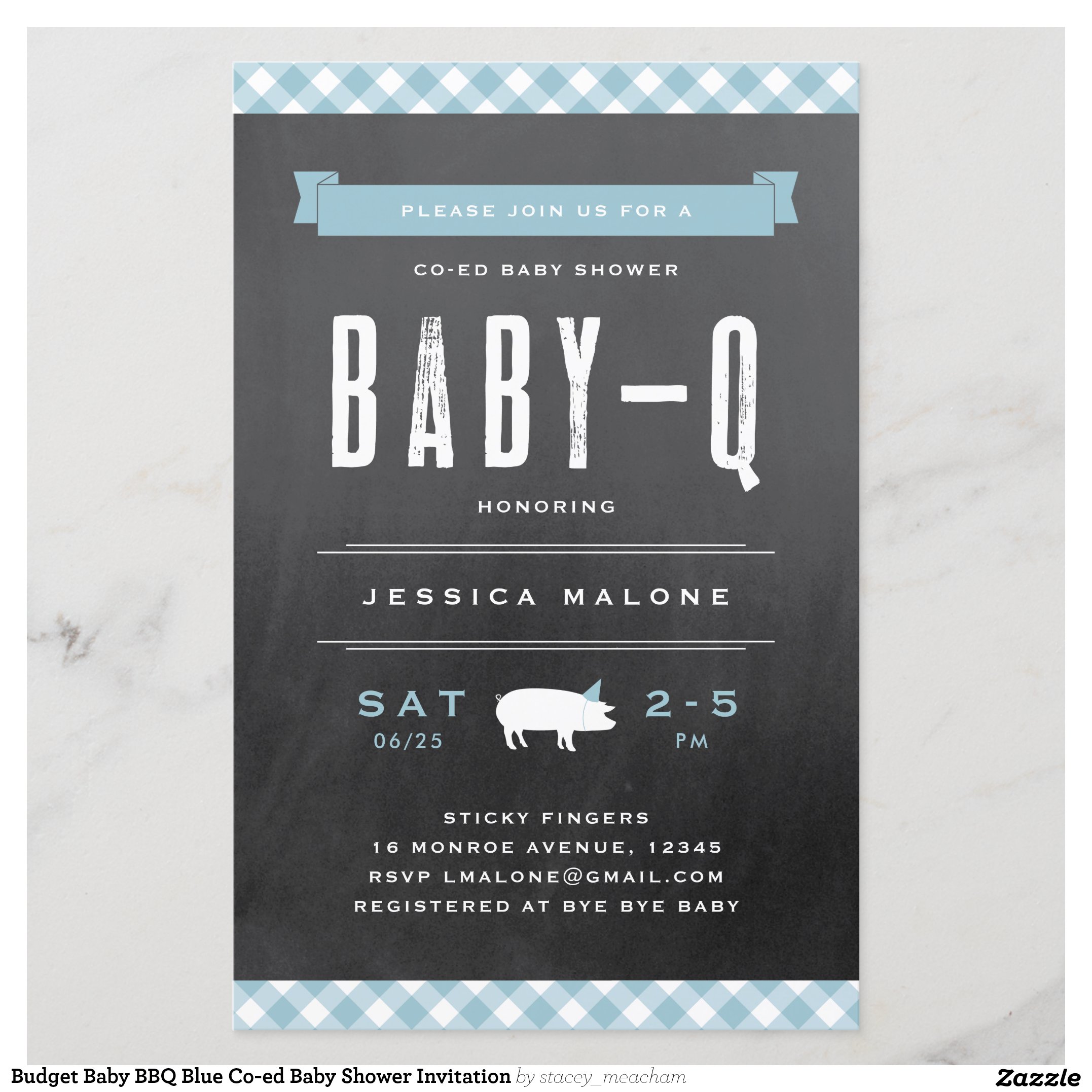 Budget Baby BBQ Blue Co-ed Baby Shower Invitation