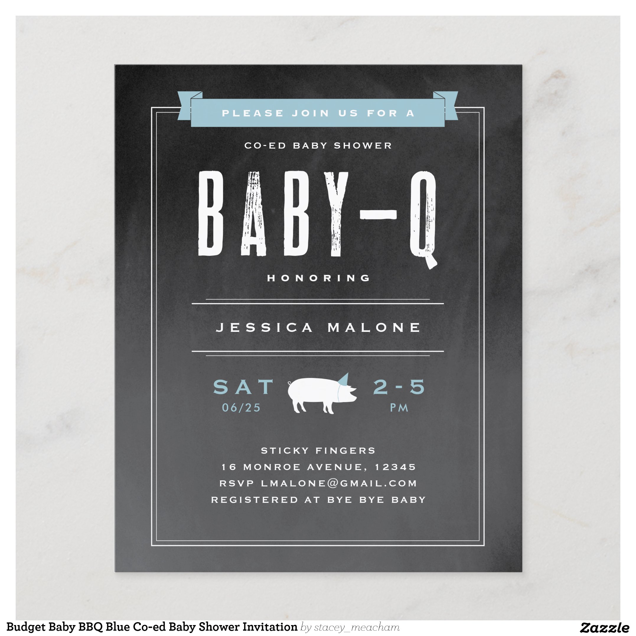 Budget Baby BBQ Blue Co-ed Baby Shower Invitation