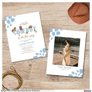 Budget Blue Cowboy Boy Baby Shower Invitation Flyer