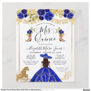 Budget Floral Royal Blue Gold Charra Quinceanera